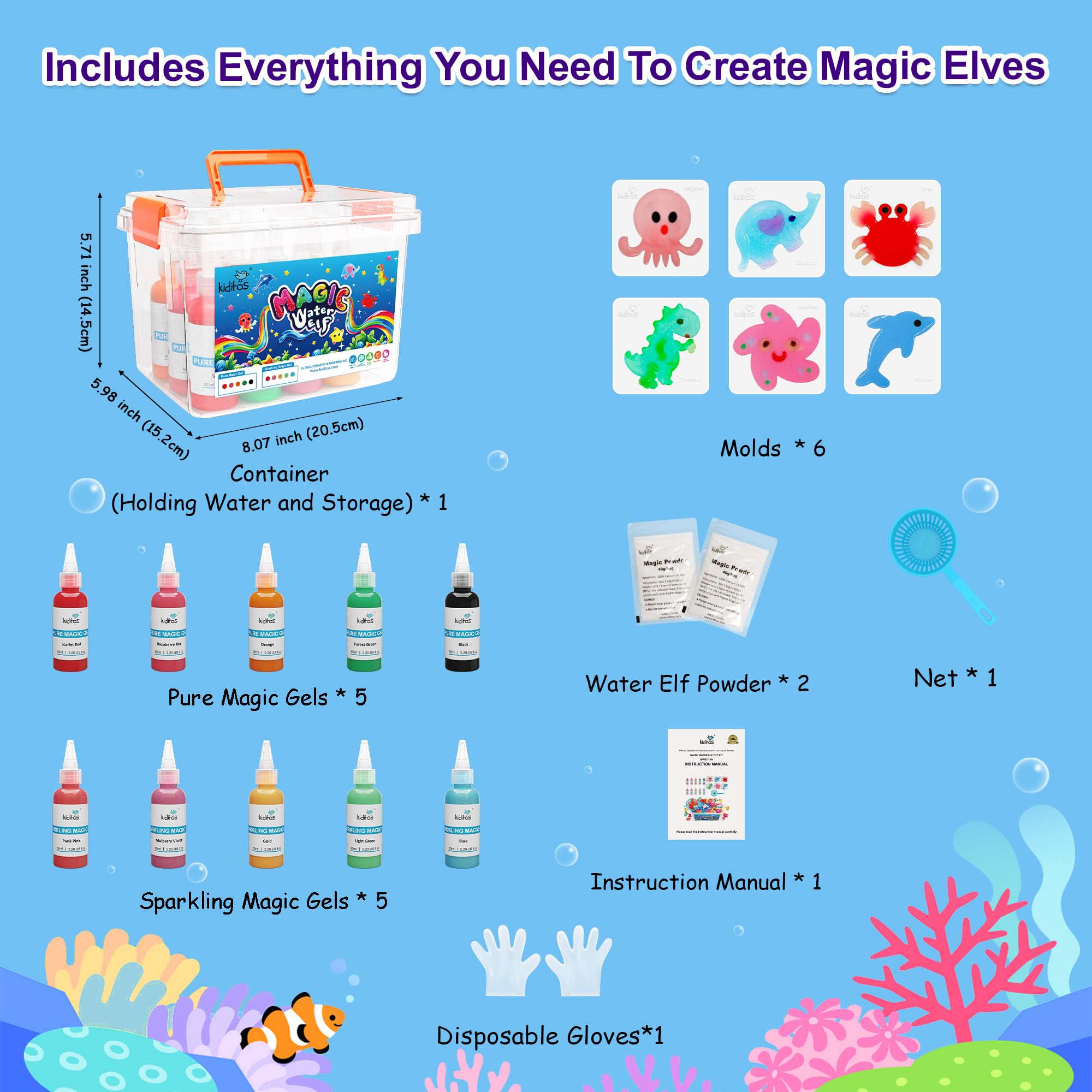 Kiditos magic powder and prepared solution demonstrating simple setup