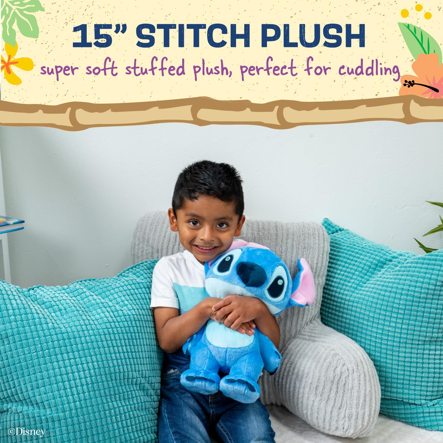 KIDS PREFERRED close-up of soft Stitch plush fabric displaying cozy texture