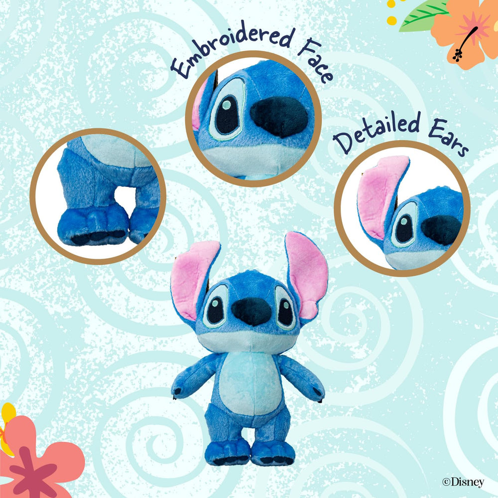 KIDS PREFERRED side profile of seated Stitch plush illustrating durable shape