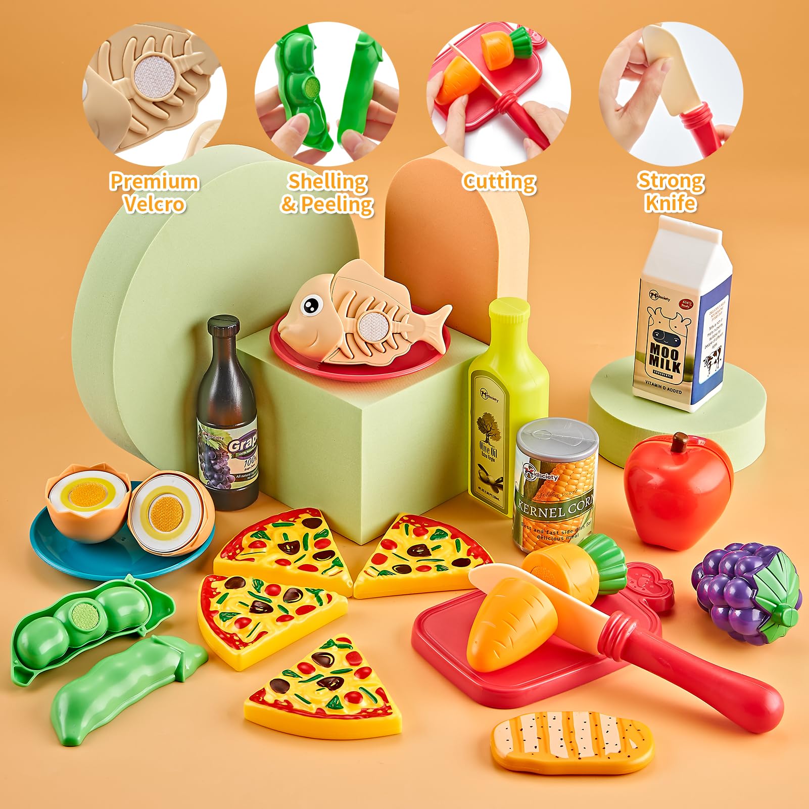 Kidsciety pizza and hotdog play food displaying realistic pretend cooking