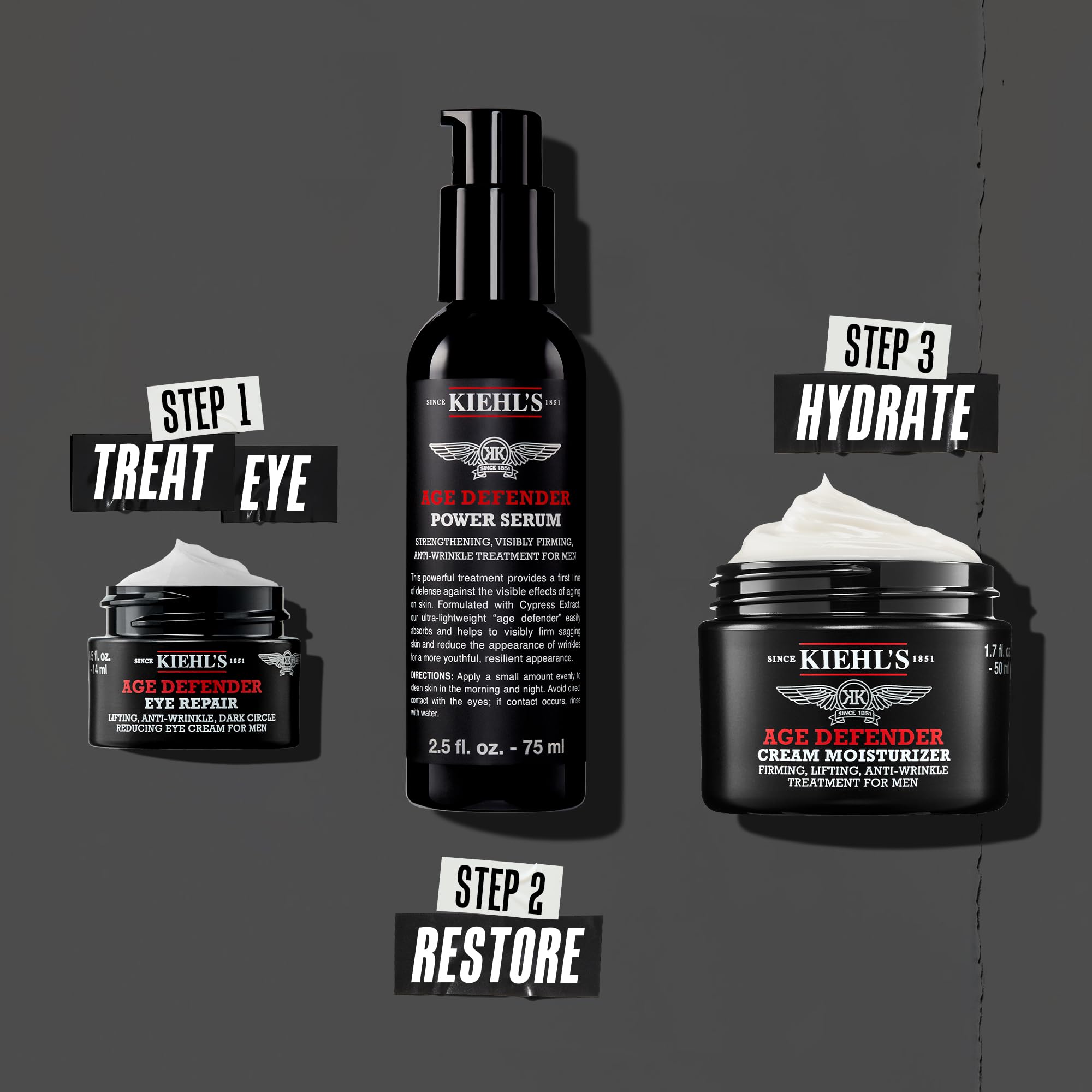 Kiehl's Age Defender Eye Repair ingredients display featuring rye and linseed extracts