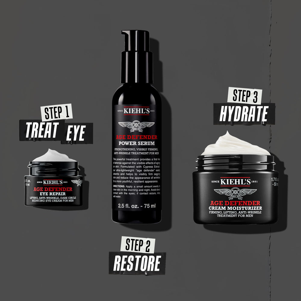 Kiehl's Age Defender Eye Repair ingredients display featuring rye and linseed extracts