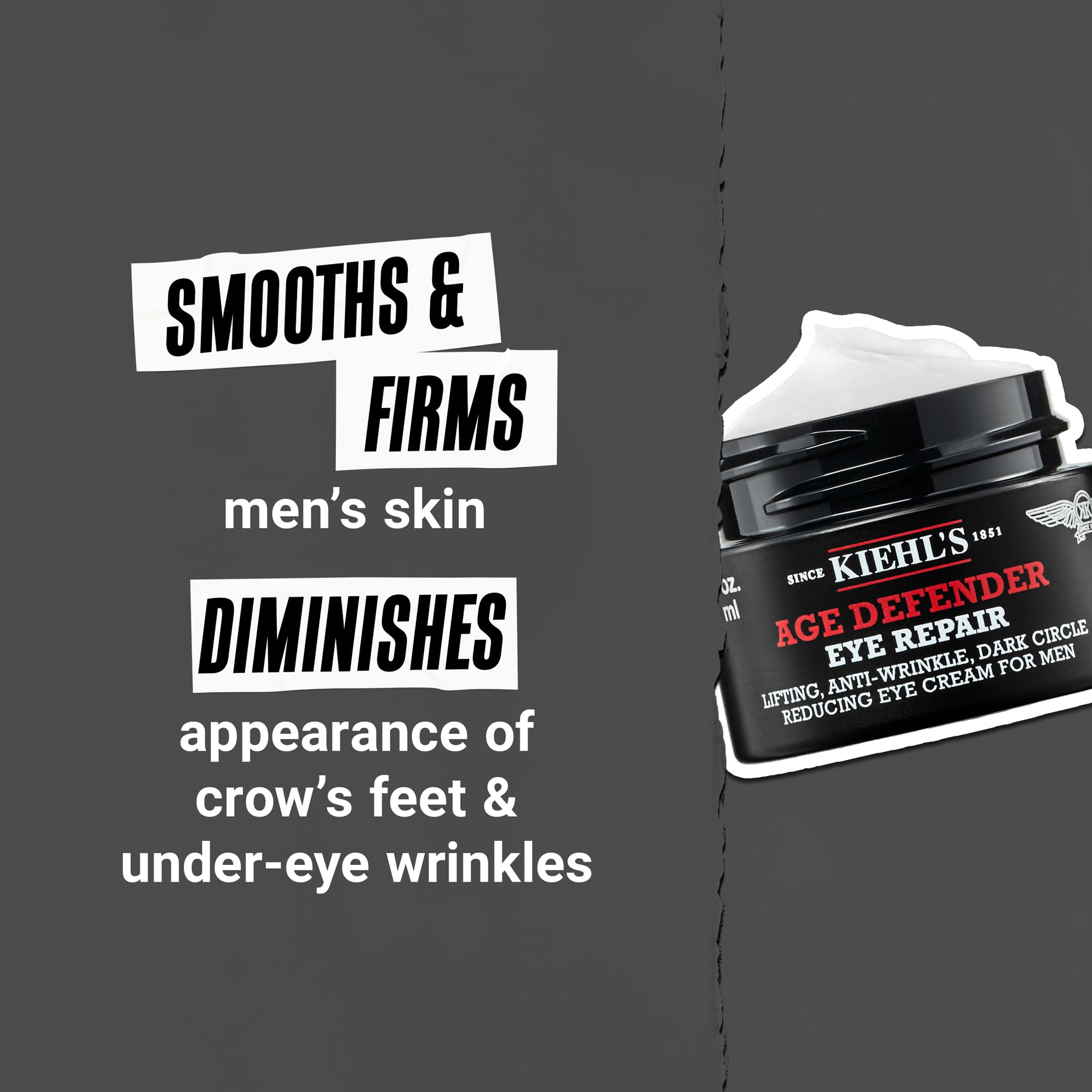 Kiehl's Age Defender Eye Repair label closeup showing key ingredient callouts