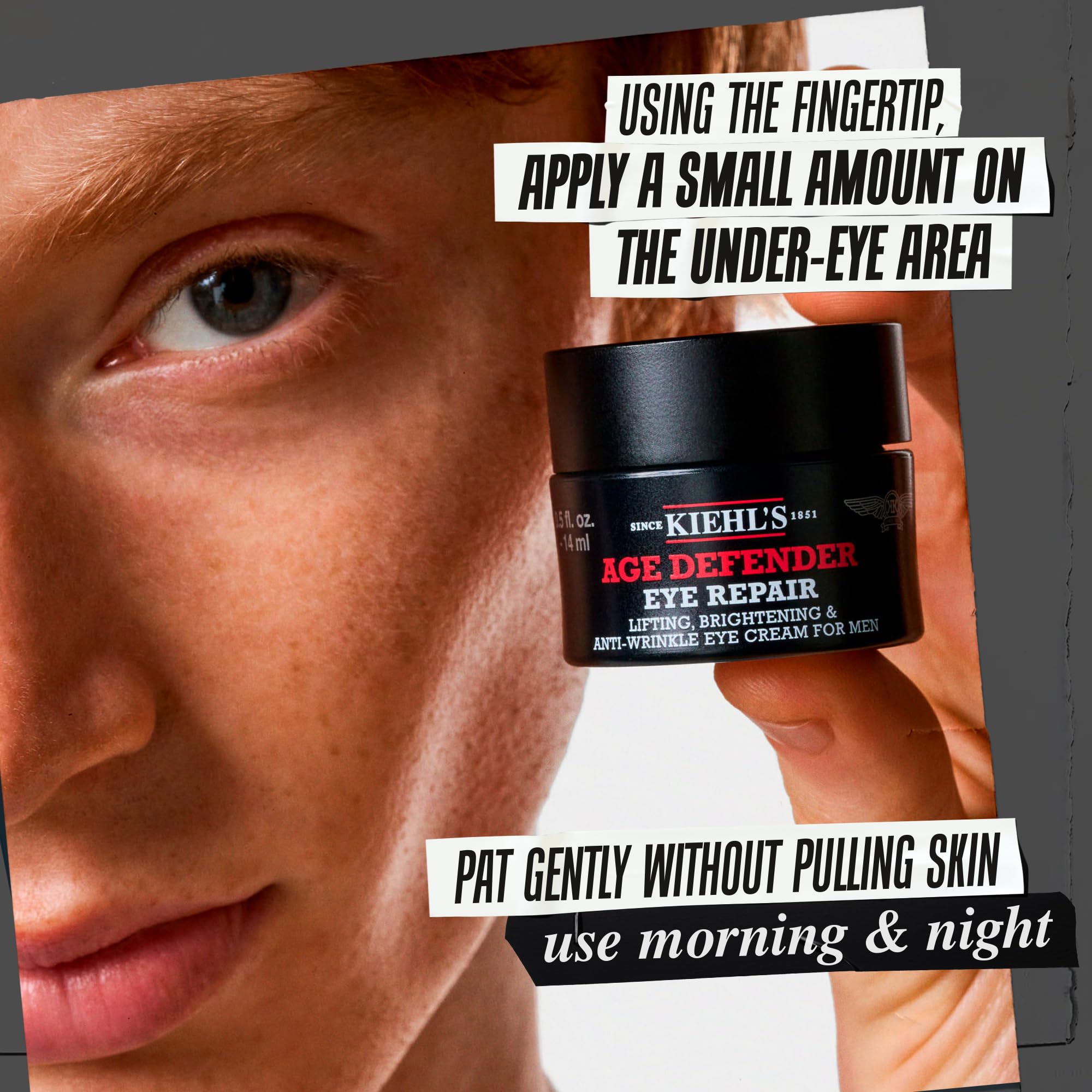Kiehl's Age Defender Eye Repair in a morning routine setting promoting refreshed appearance