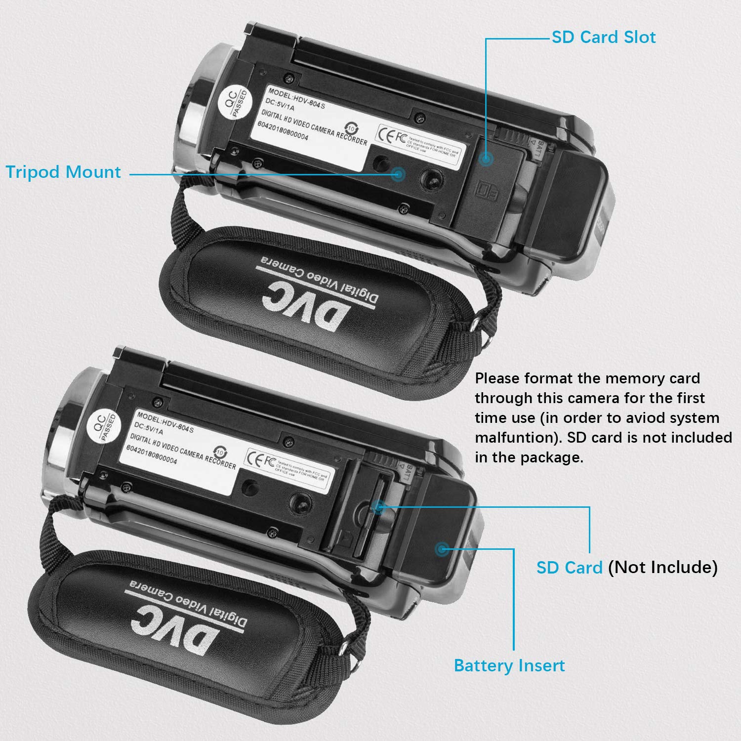 kimire camcorder two batteries and charger displayed for extended shooting time