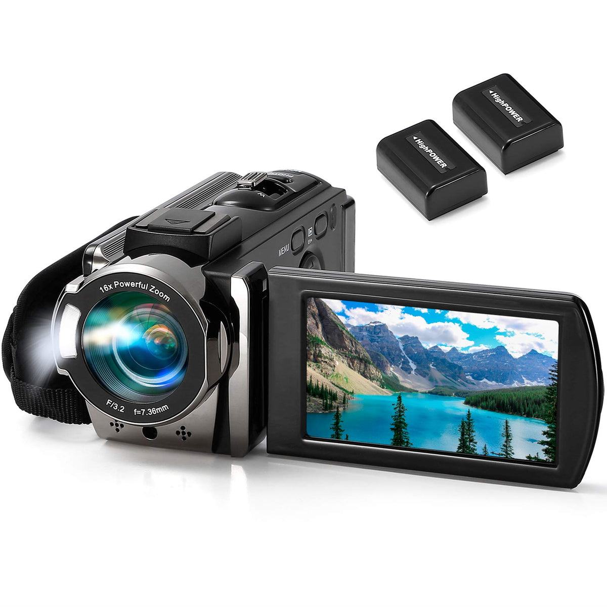 kimire camcorder front view showing lens and compact body, ideal for portable recording