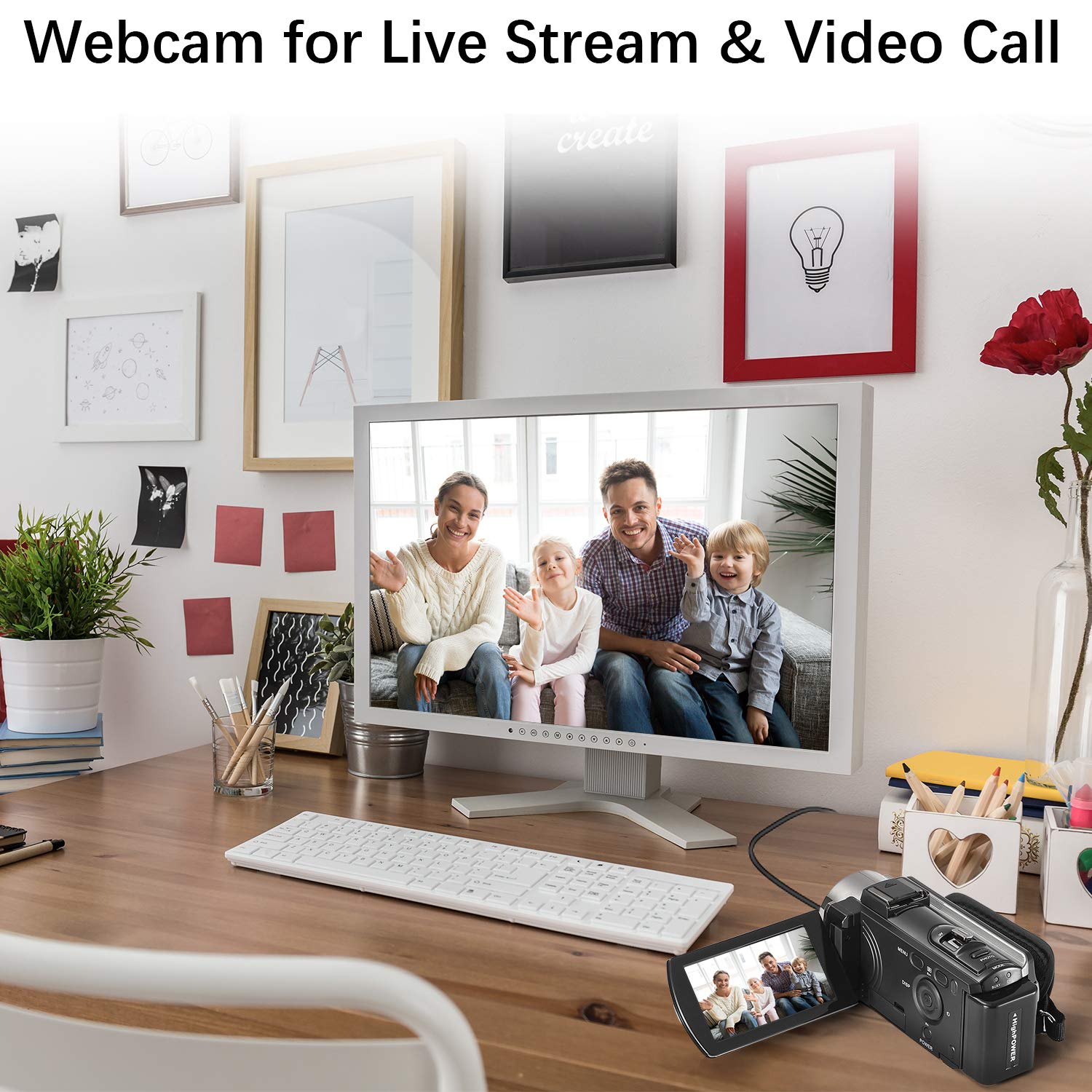 kimire camcorder mounted on standard tripod showing stable hands-free recording