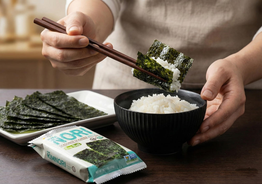 KIMNORI sheet edge detail emphasizing delicate crunch and even roast