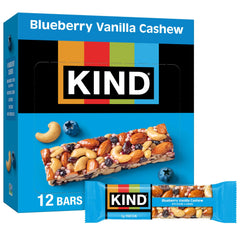 KIND front packaging showing blueberry vanilla cashew bars and benefits