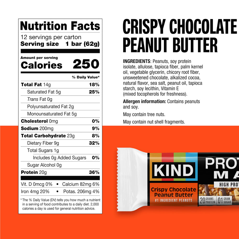 Unwrapped KIND MAX bar with visible chocolate and peanut layers for on-the-go energy