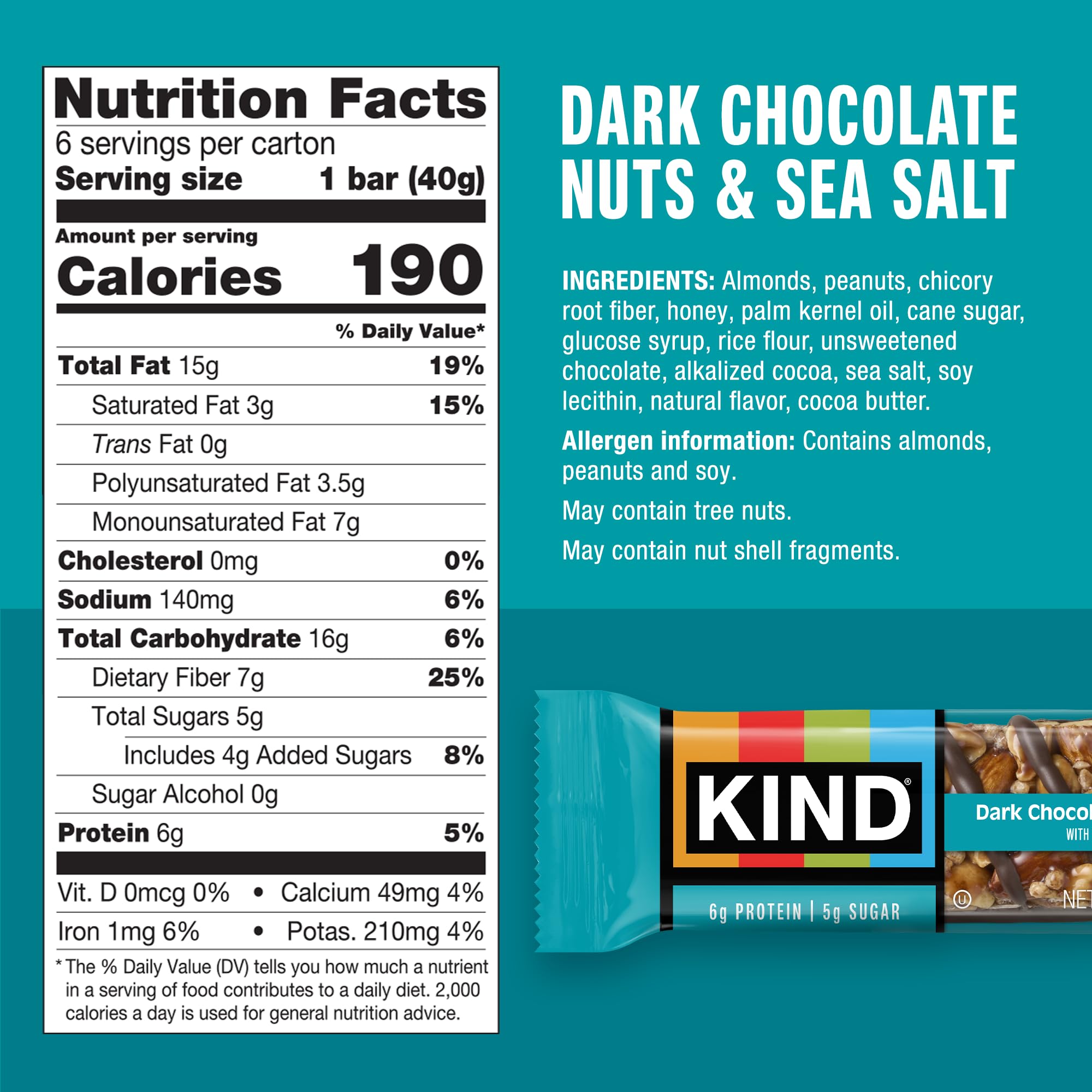 KIND pack label and ingredients panel clear view for nutritional and allergen details