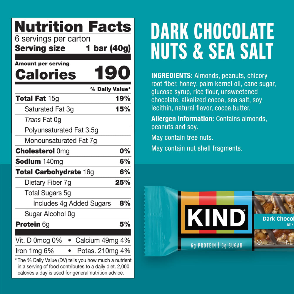 KIND pack label and ingredients panel clear view for nutritional and allergen details