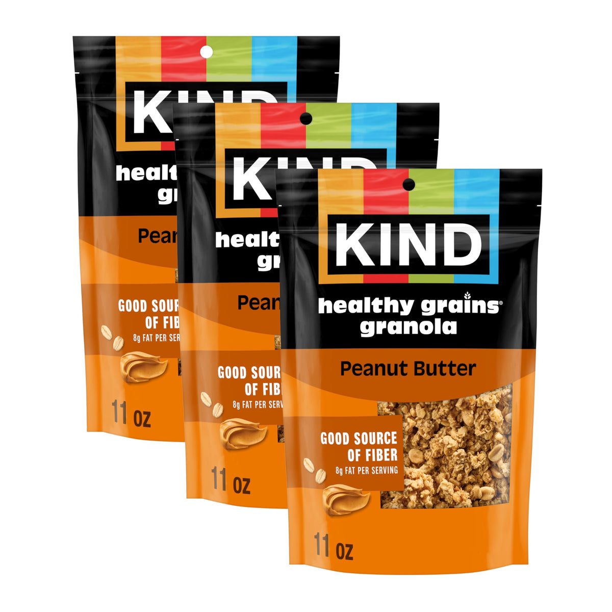 KIND front packaging showing peanut butter clusters and benefits
