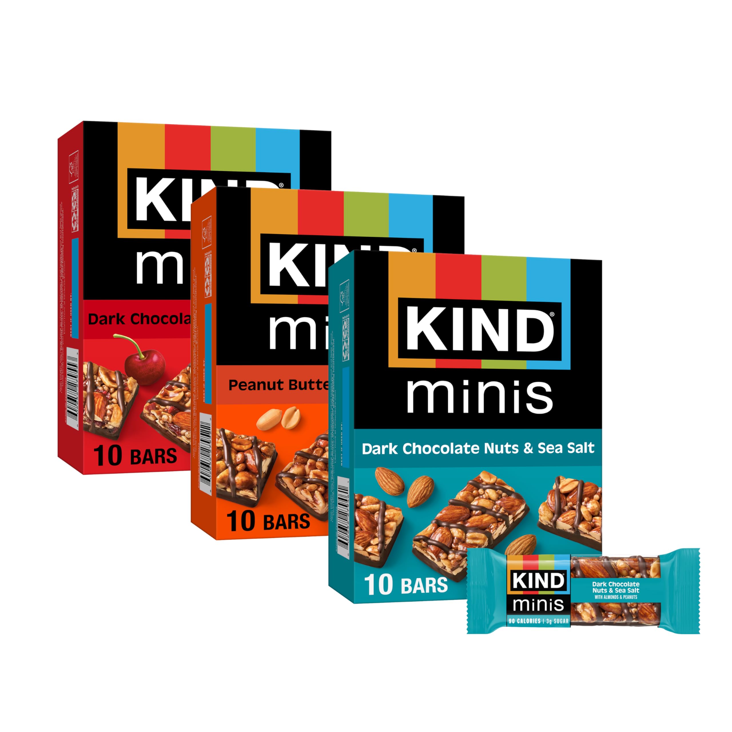 KIND variety pack front packaging showing three mini flavors and convenience