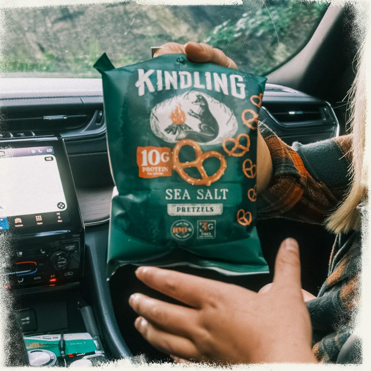 Kindling bag on a hiking trail demonstrating on-the-go fueling