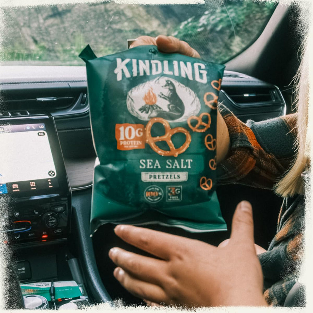 Kindling bag on a hiking trail demonstrating on-the-go fueling