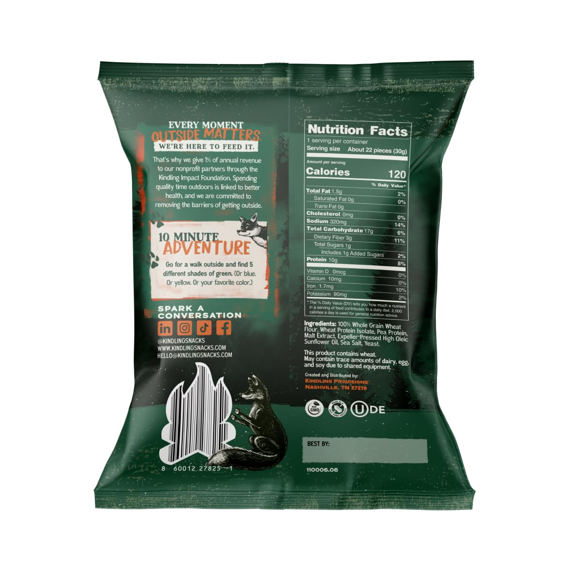 Kindling open bag with pretzels spilling showing portioned convenience