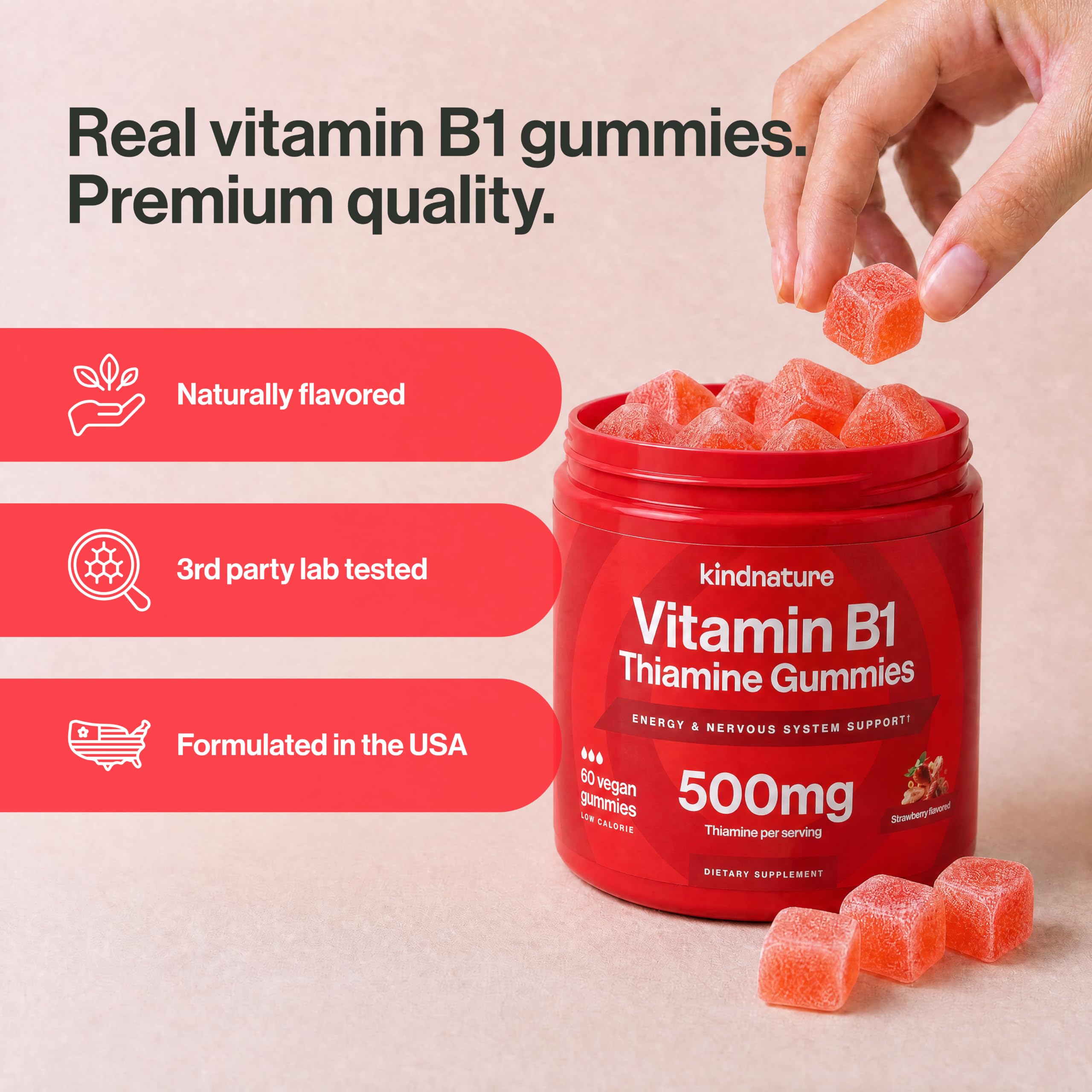 kindnature gummies next to coin for scale showing compact travel-friendly size