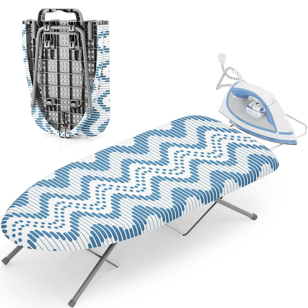 KINGBOARD front view of tabletop ironing board showing stable stance and compact size