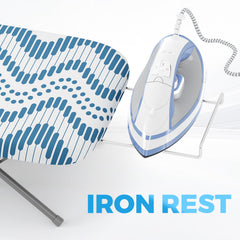 KINGBOARD iron resting on integrated rack keeping garments safe and hands free
