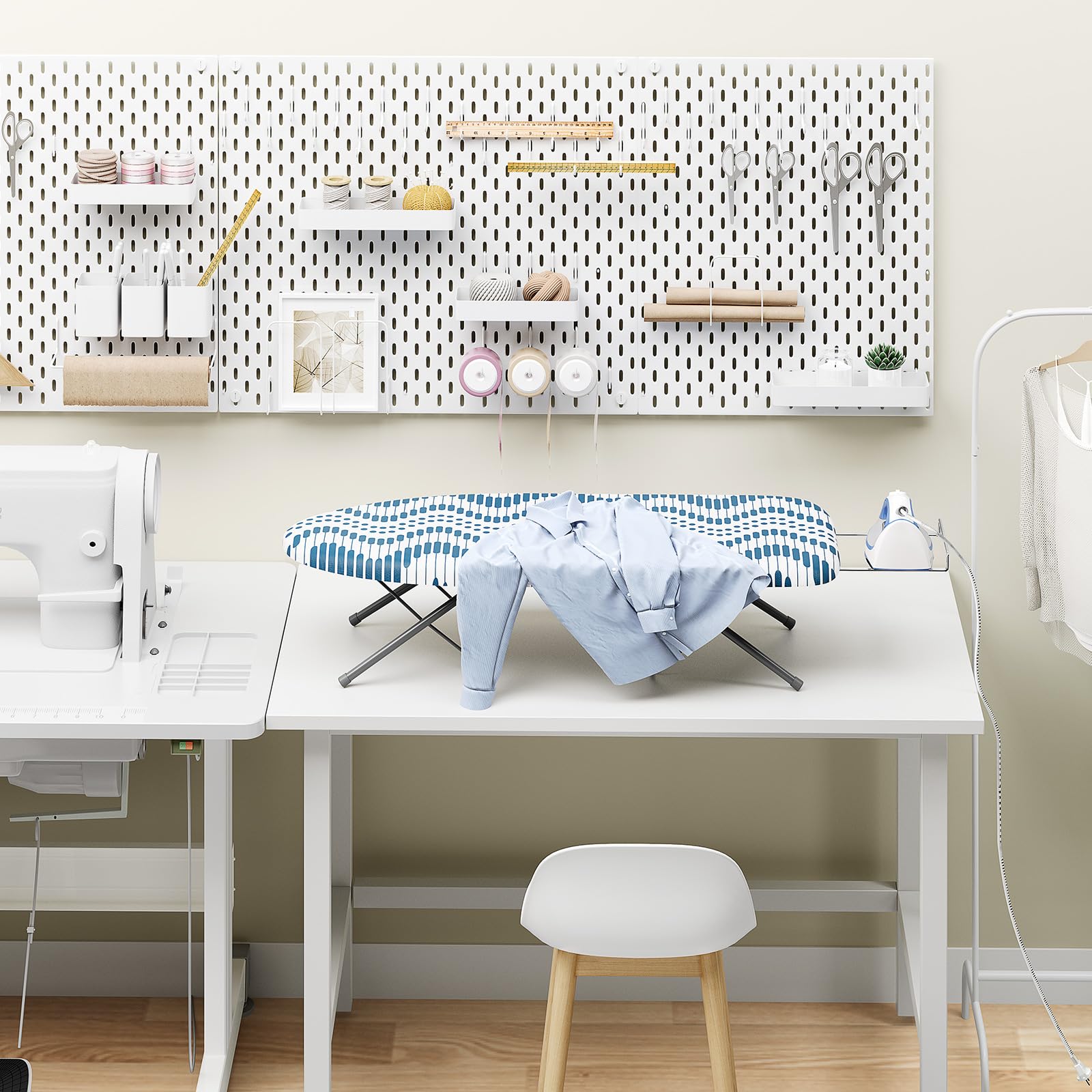KINGBOARD tabletop ironing board in a dorm room demonstrating space-saving convenience