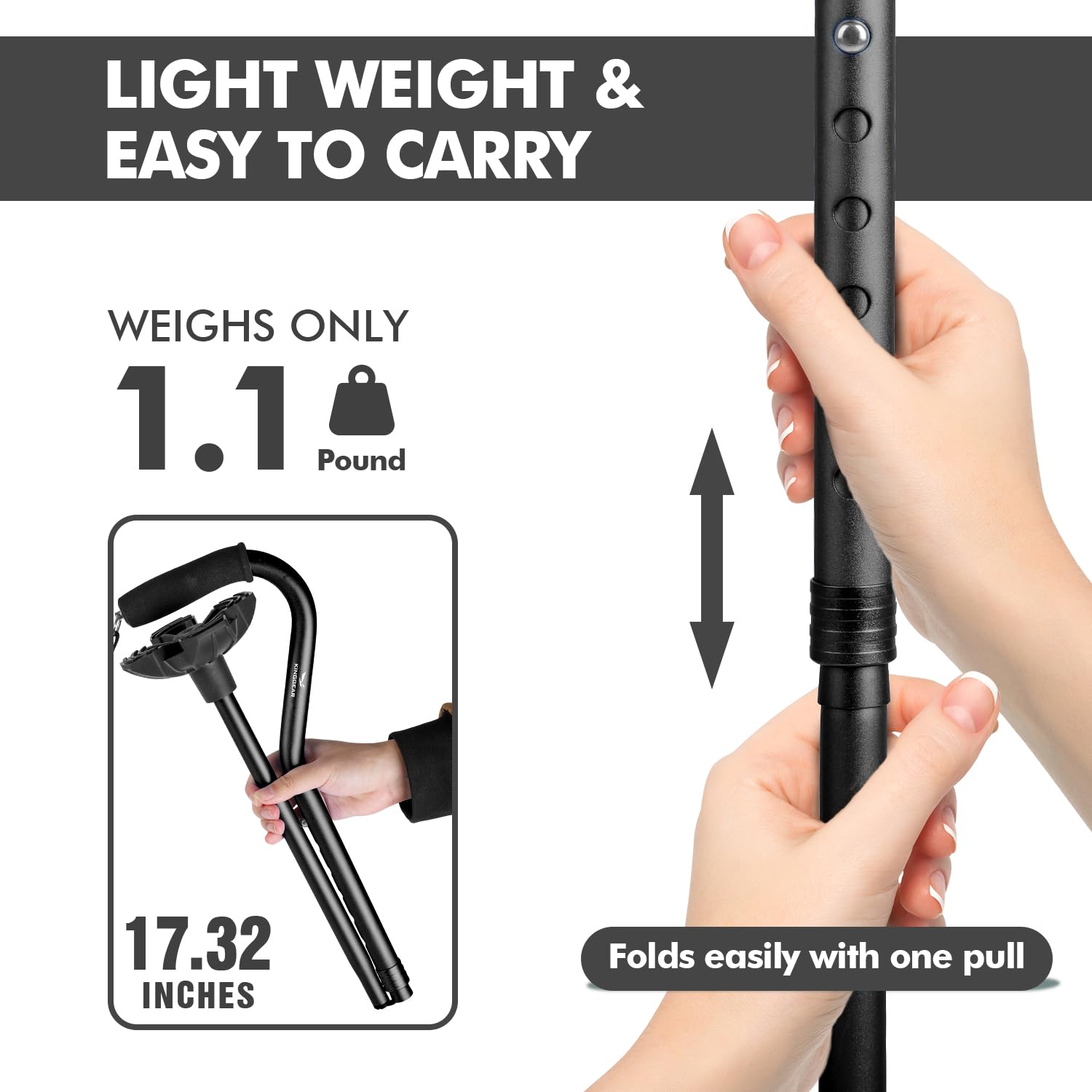 KINGGEAR height adjustment scale illustrating six settings for a personalized fit