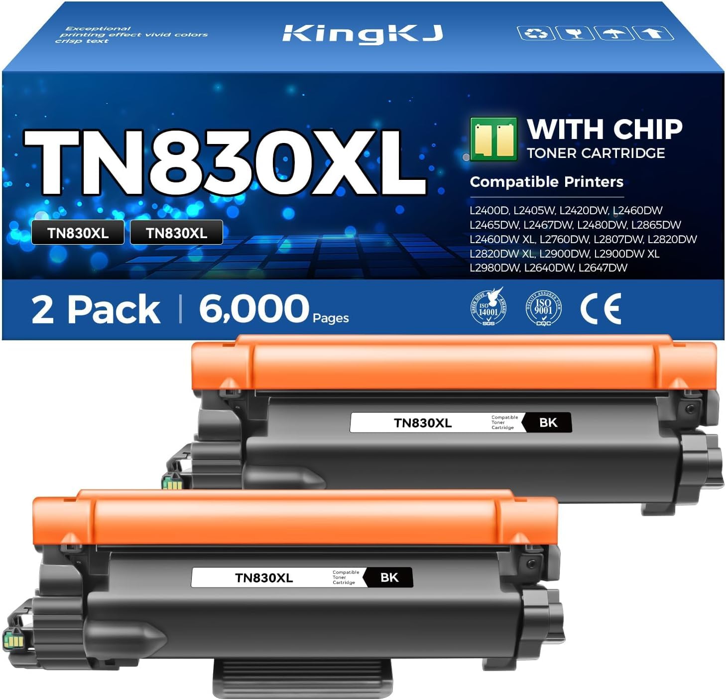 KingKJ TN830XL front packaging showing product and quantity for reliable supply