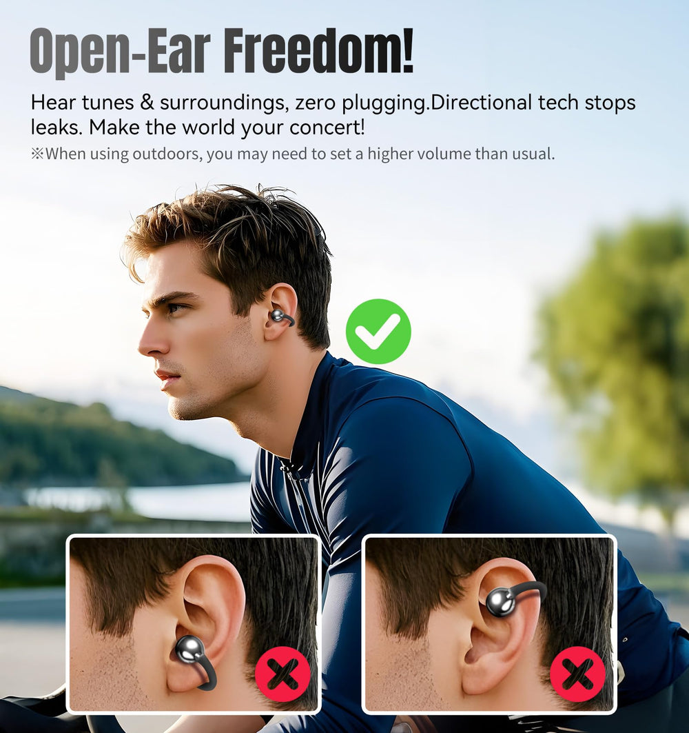 King Lucky earbuds used on a commuter platform, showing safe open-ear awareness