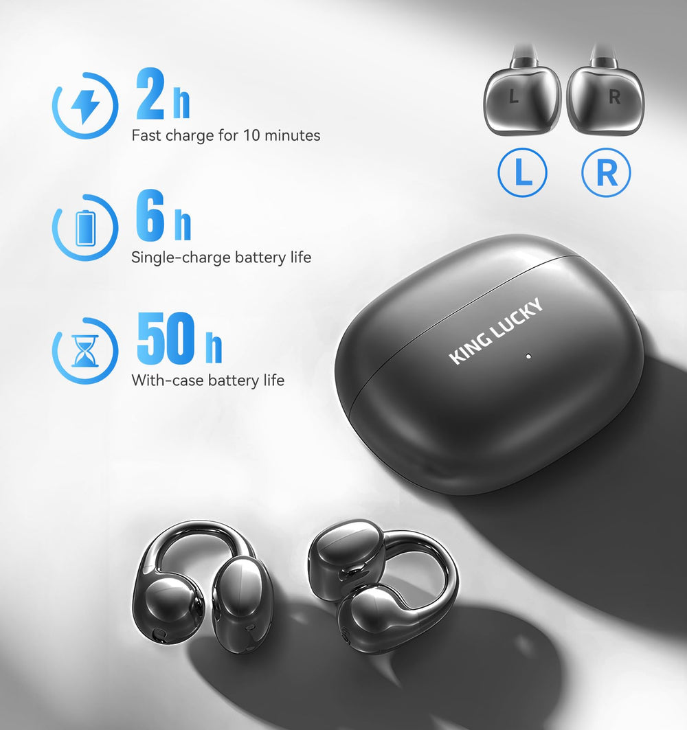 King Lucky earbuds with glasses wearer, proving no pressure or interference