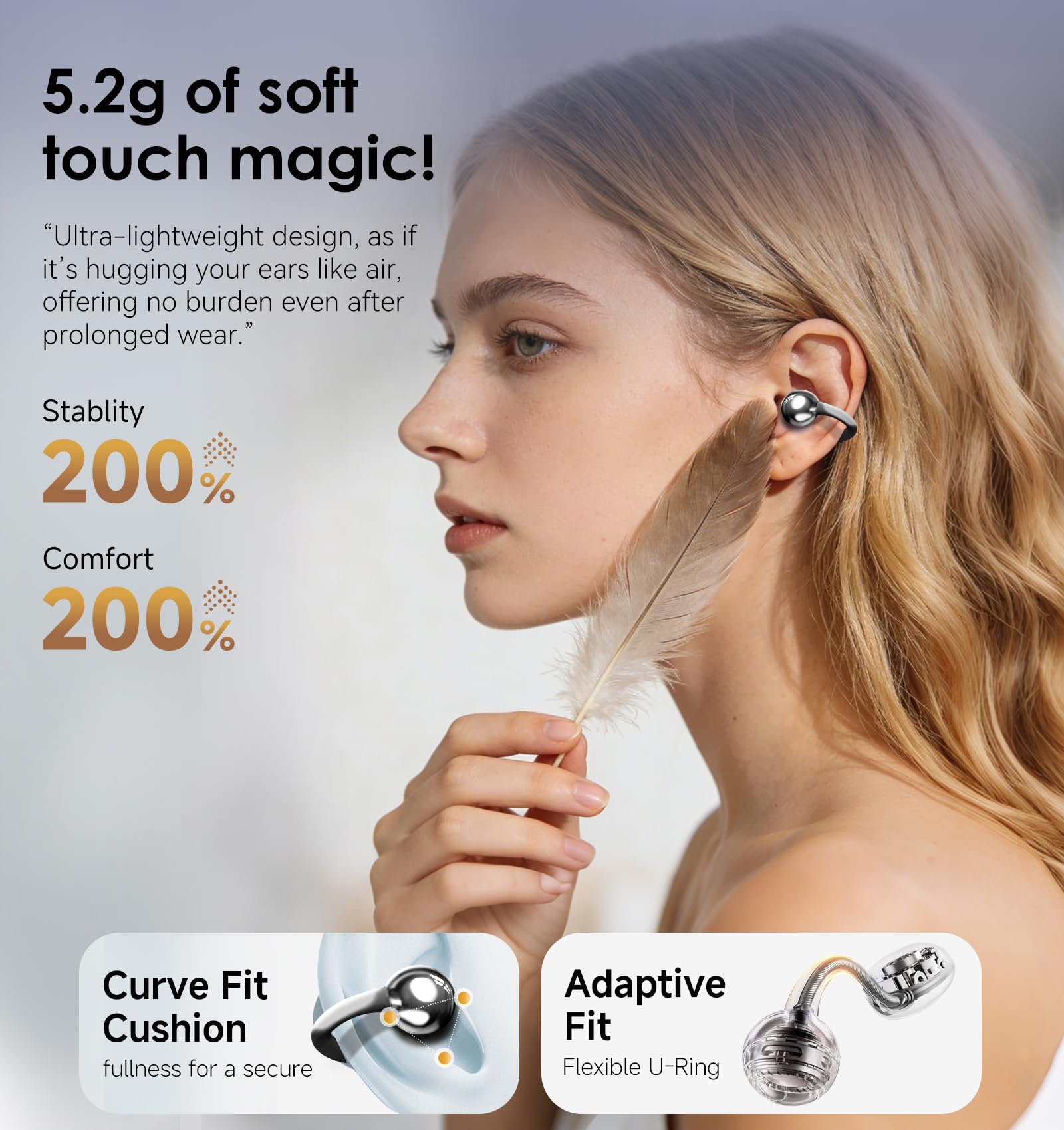 King Lucky earbuds worn by runner, showing stable clip-on fit in motion