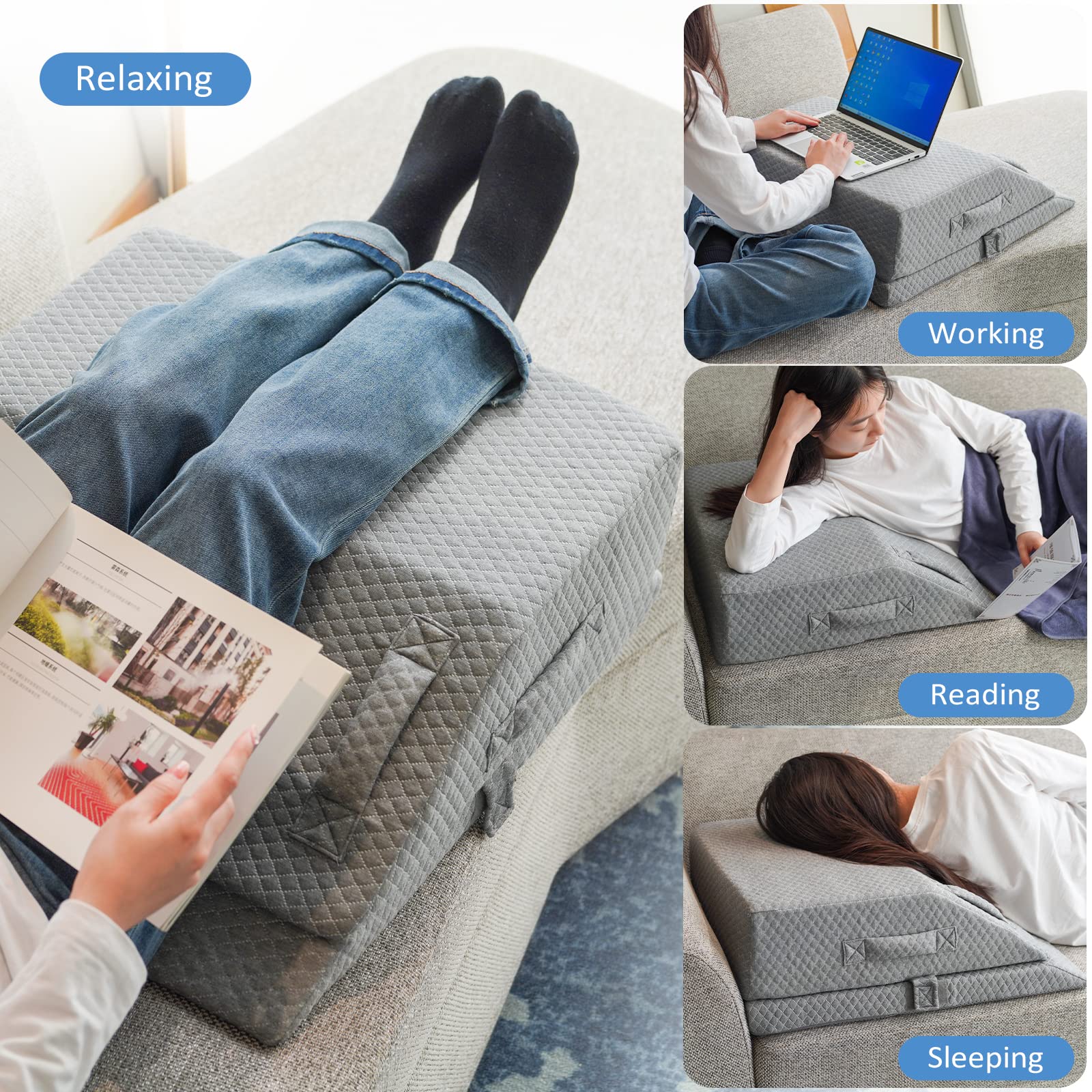 KingPavonini leg wedge in use on sofa improving relaxation posture