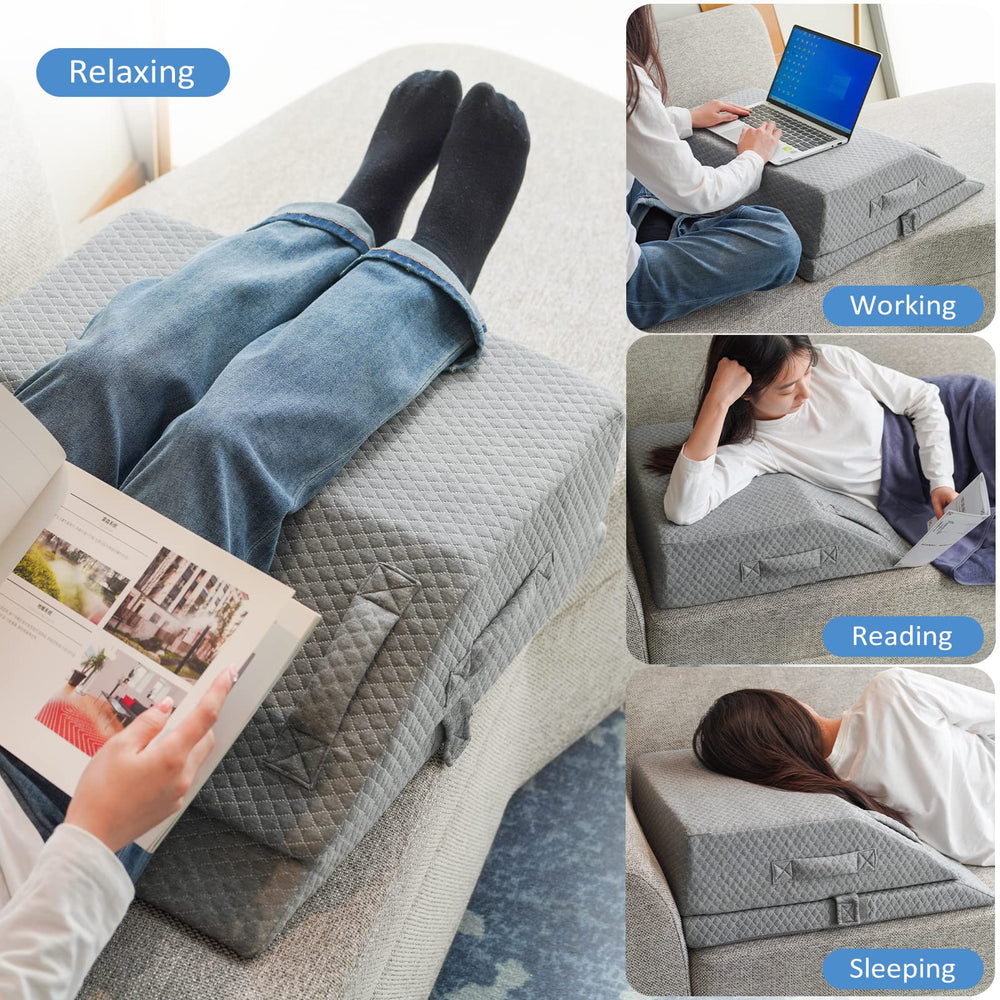 KingPavonini leg wedge in use on sofa improving relaxation posture