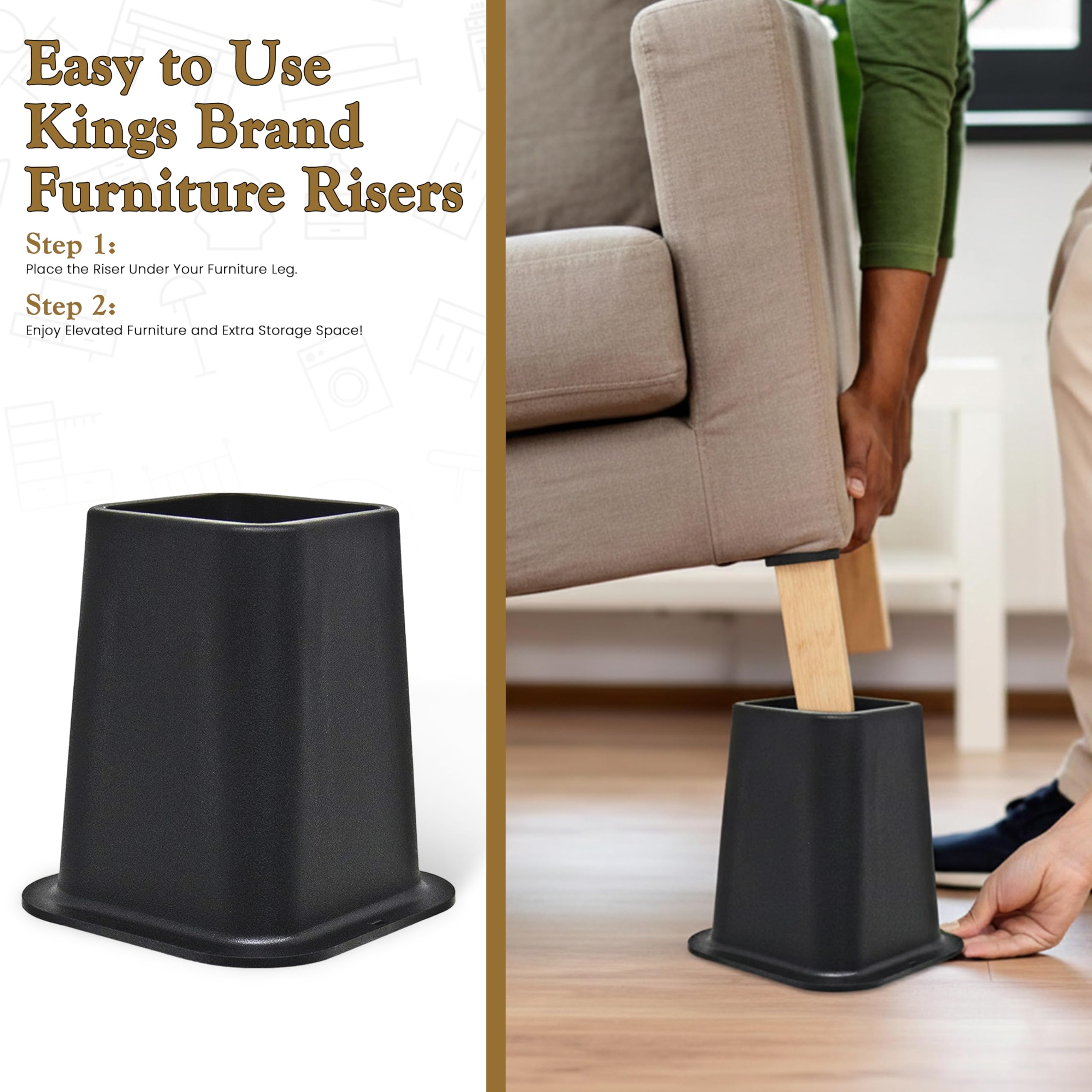 Kings Brand Furniture furniture leg seated in riser demonstrating easy installation