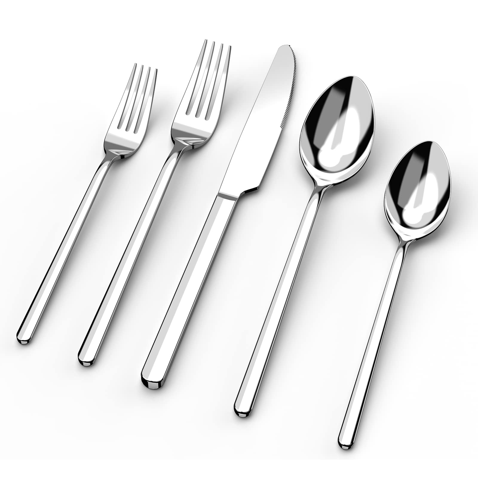 KINGSTONE flatware set front view showing complete 20-piece service and polished finish