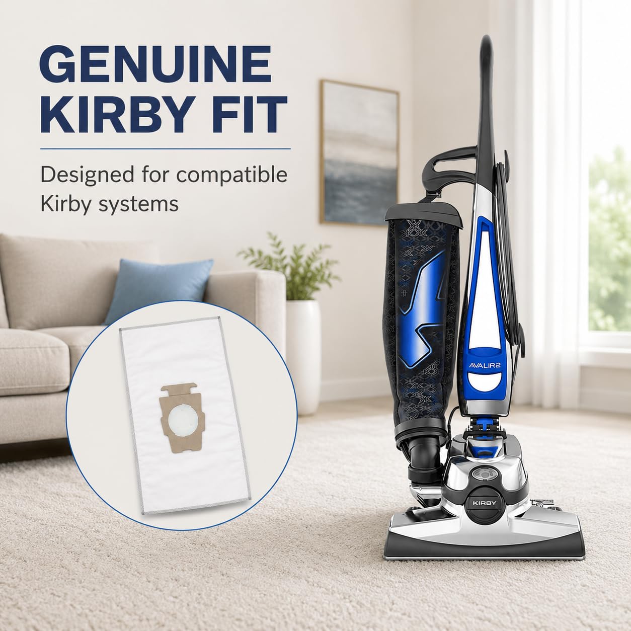 Kirby bag in use on carpet showing improved debris pickup for deeper cleaning