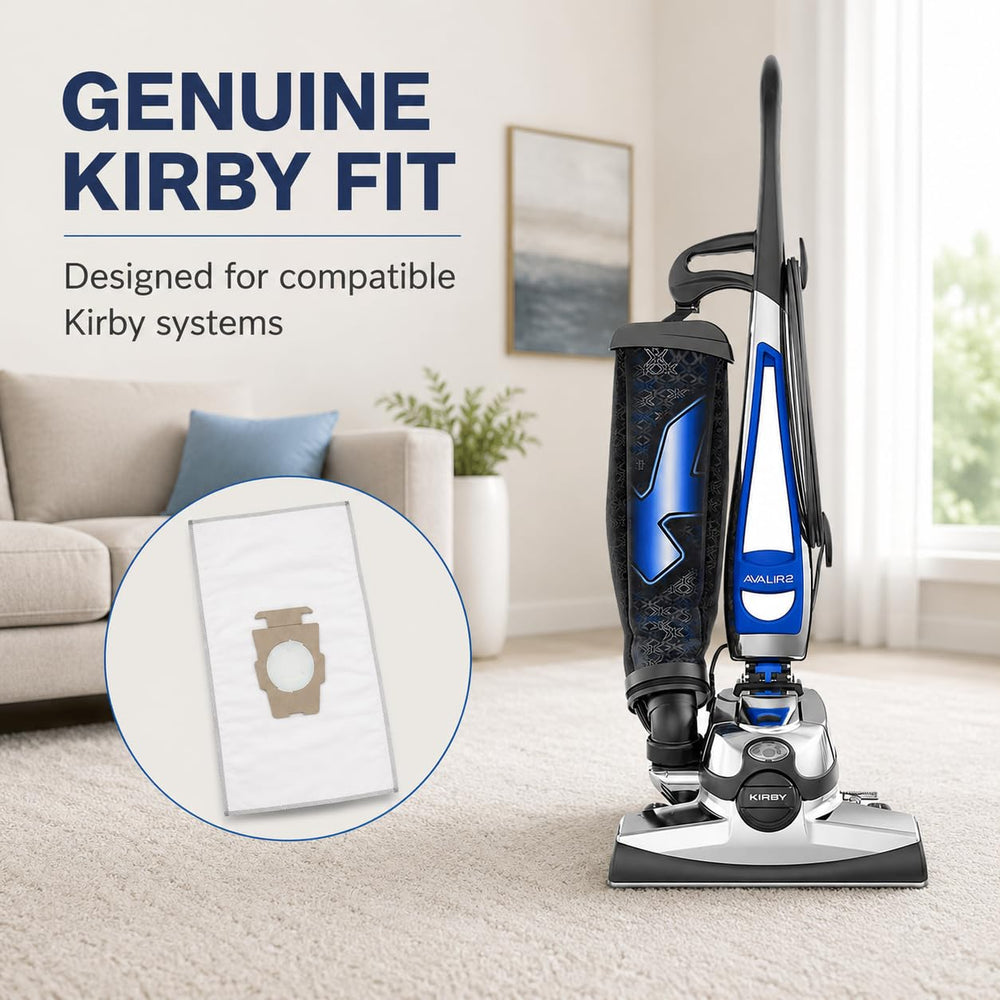 Kirby bag in use on carpet showing improved debris pickup for deeper cleaning