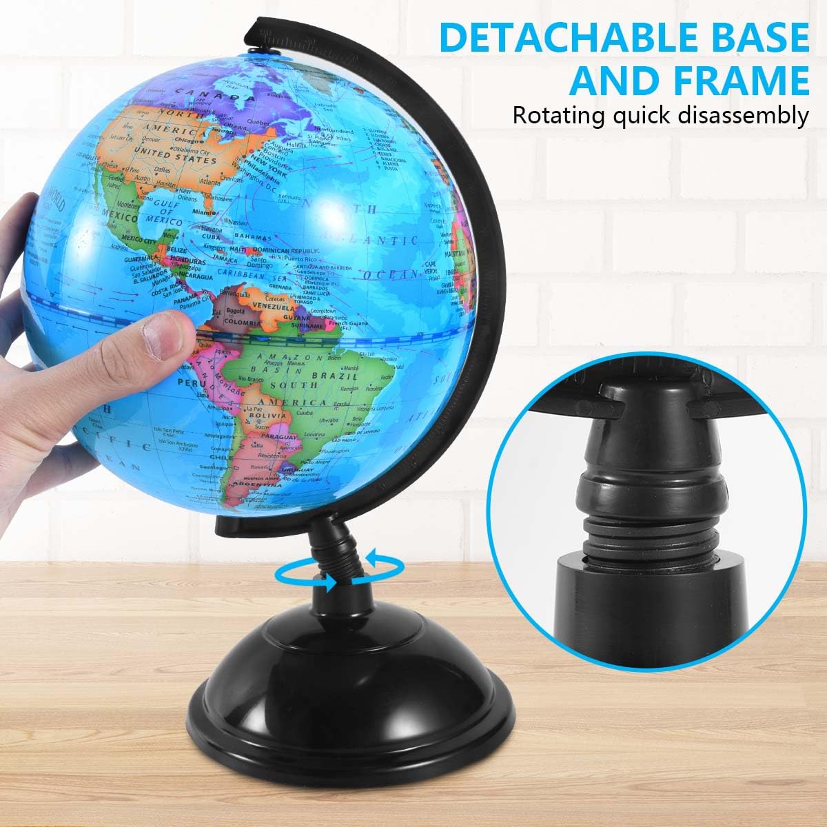 KISEER globe size comparison on desk illustrating compact 8-inch scale and portability