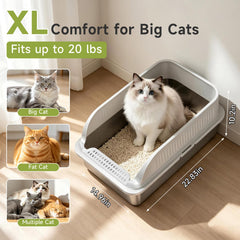 KISENG metal litter box side view with lid closed demonstrating contained litter benefit