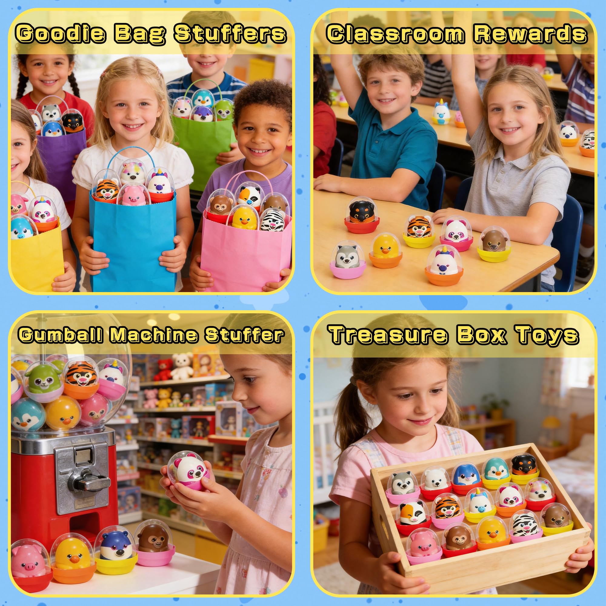 KissFree array of animal squishies displayed for party favor ideas
