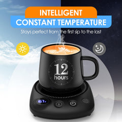 KitchekShop mug on warmer in use demonstrating steady heat retention benefit
