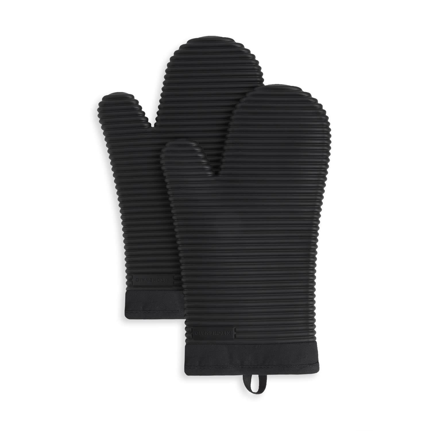 KitchenAid matte black oven mitts front view showing pair and size protection