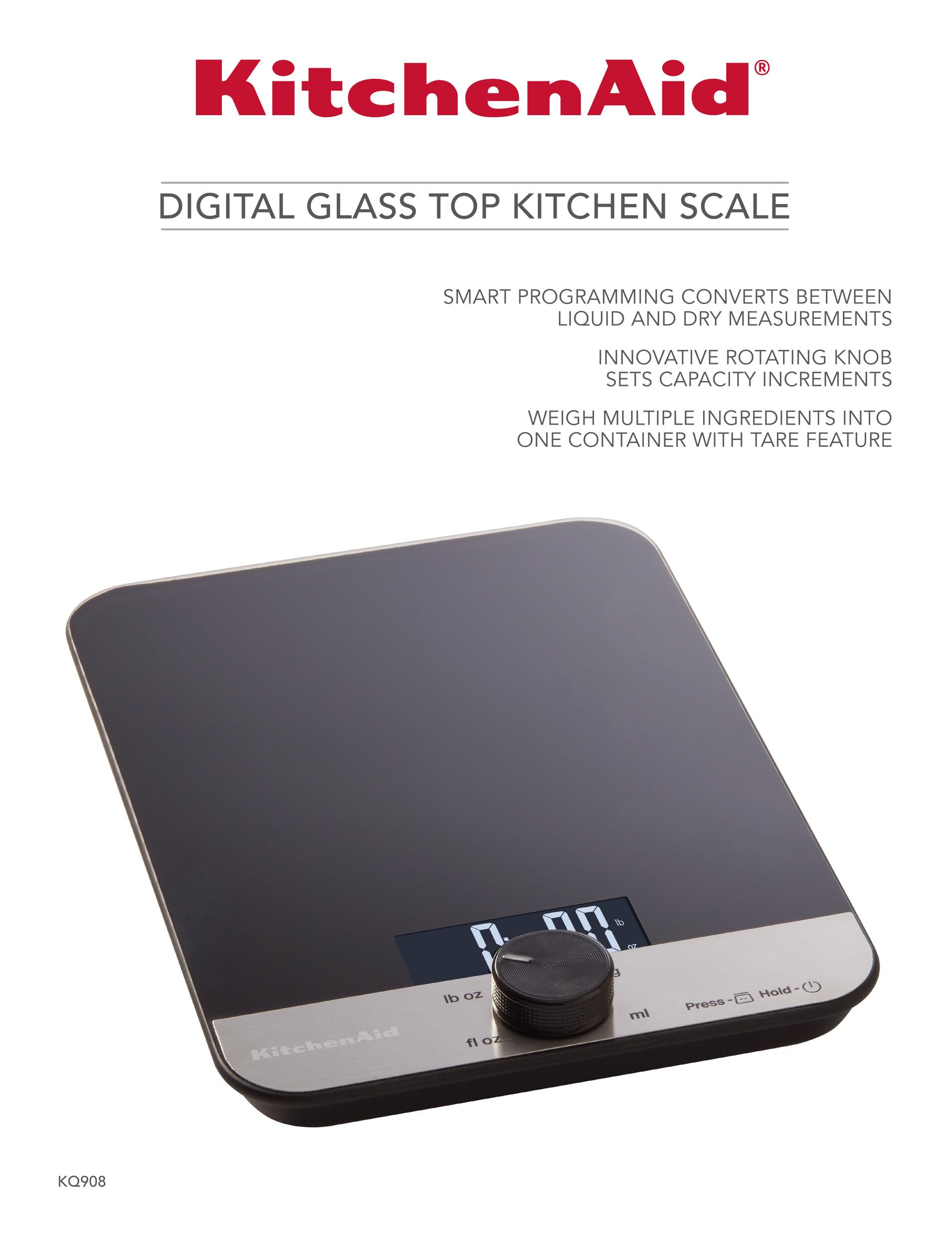 KitchenAid scale in use with mixing bowl for measuring multiple ingredients
