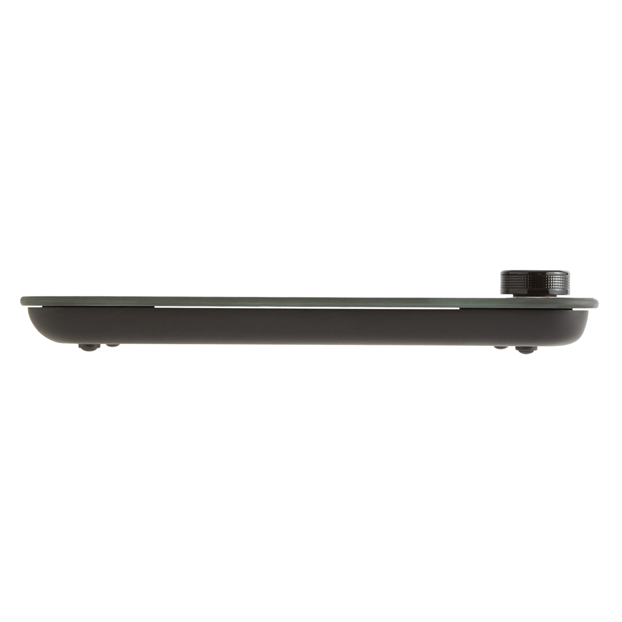 KitchenAid scale with AAA batteries beside fork showing compact size