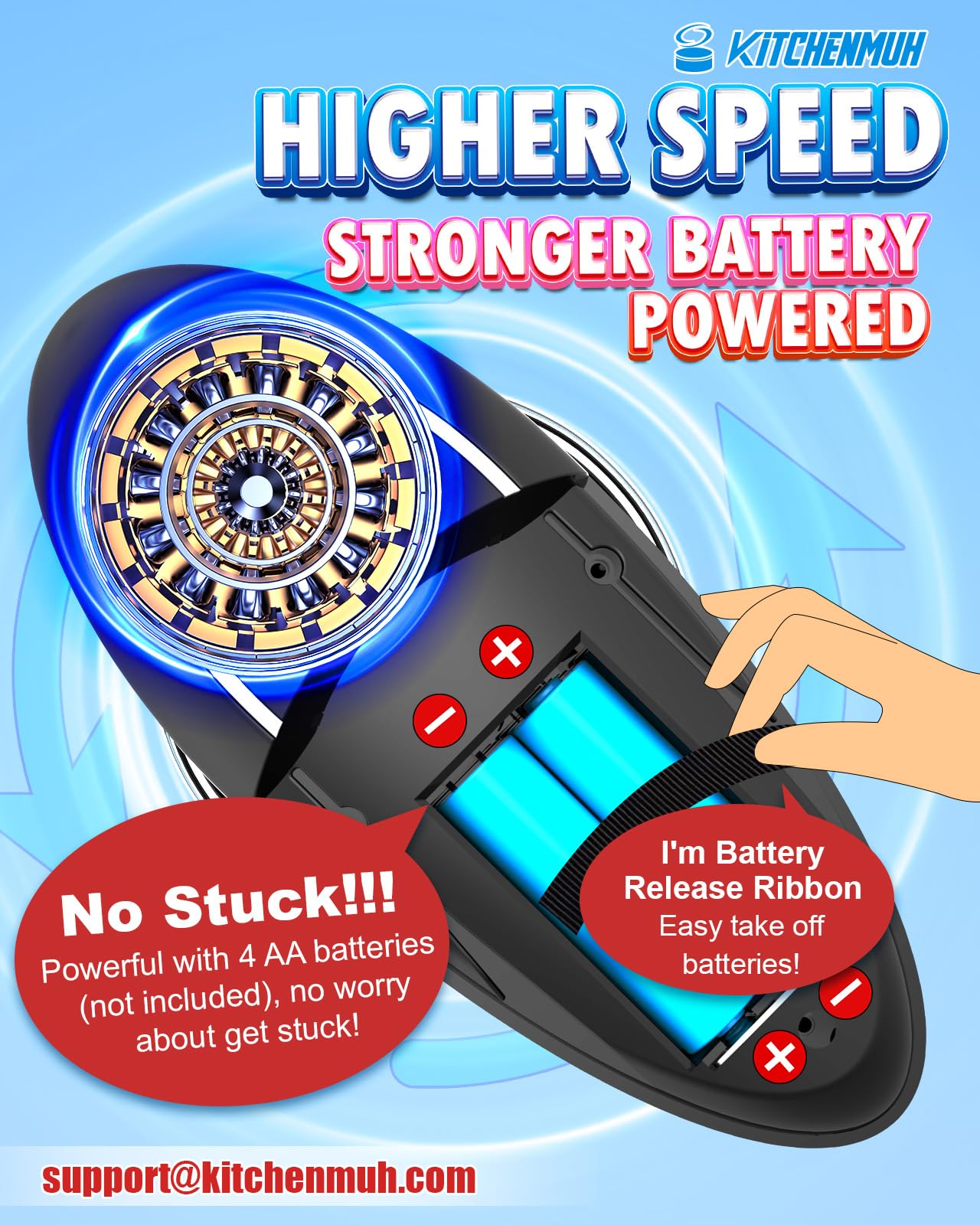 KITCHENMUH open battery compartment for 4 AA batteries and convenient maintenance benefit