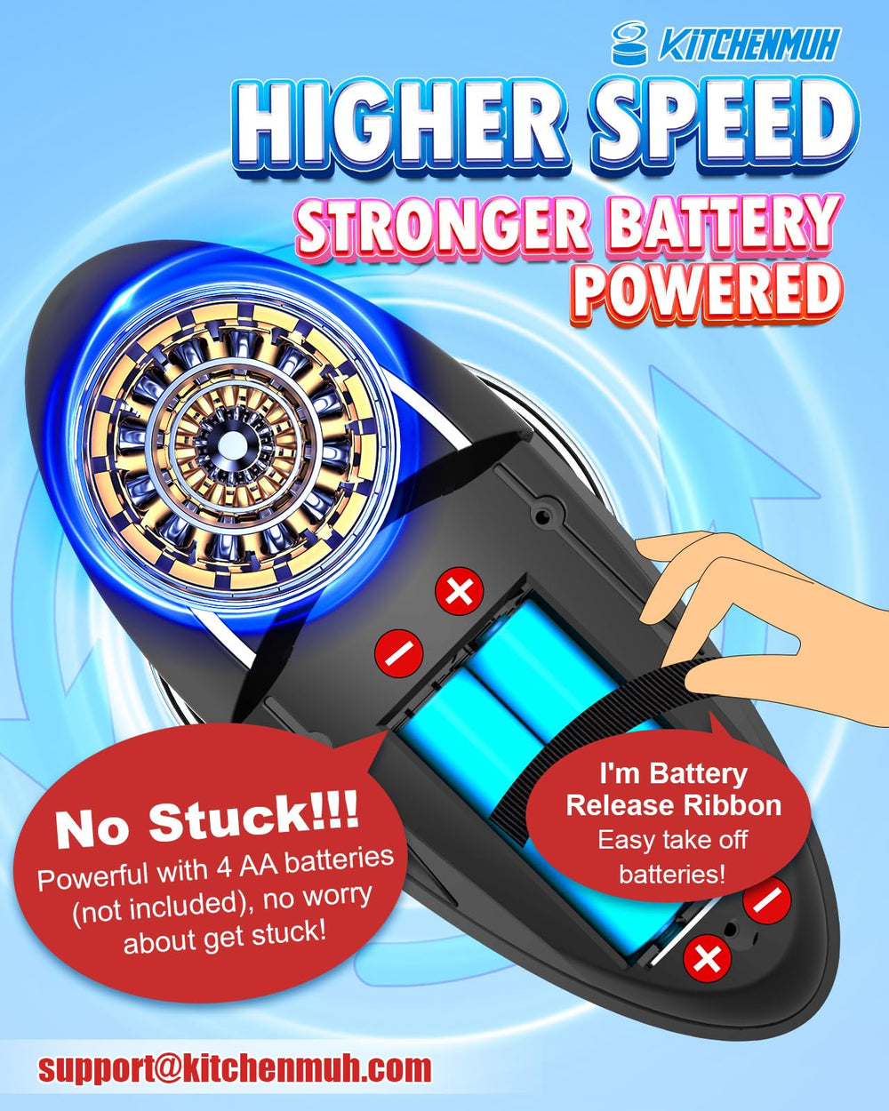 KITCHENMUH open battery compartment for 4 AA batteries and convenient maintenance benefit