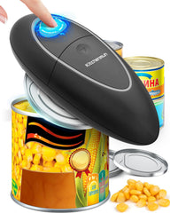 KITCHENMUH front view showing compact electric can opener and simple button plus benefit ease