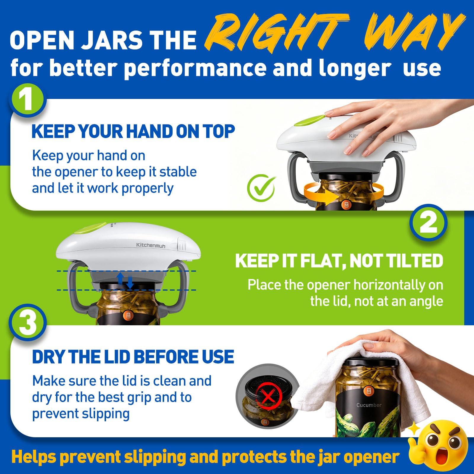 KITCHENMUH removing a tight lid from jar showing successful vacuum release
