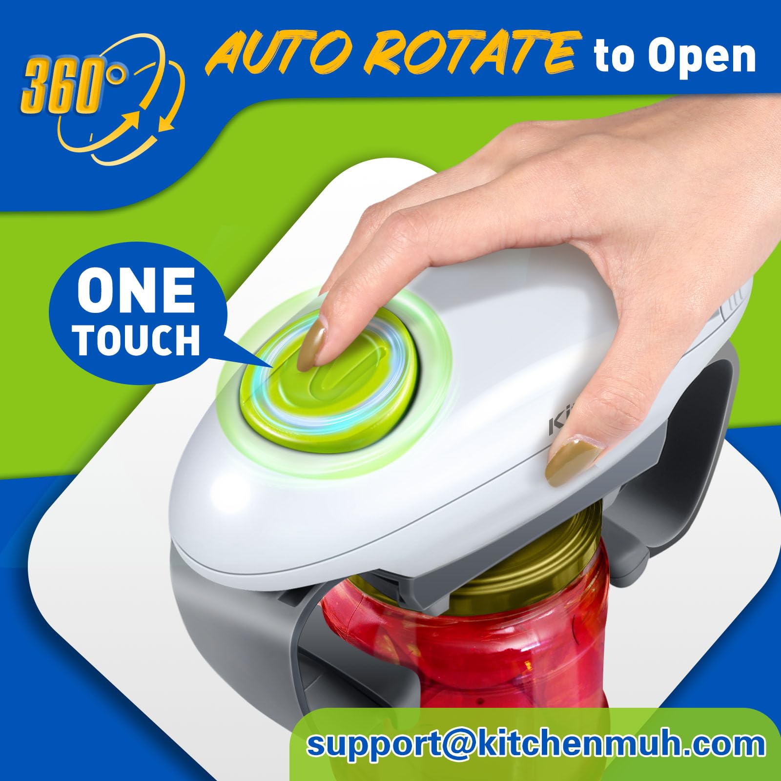 KITCHENMUH top view showing adjustable jaws that grip lids securely and evenly
