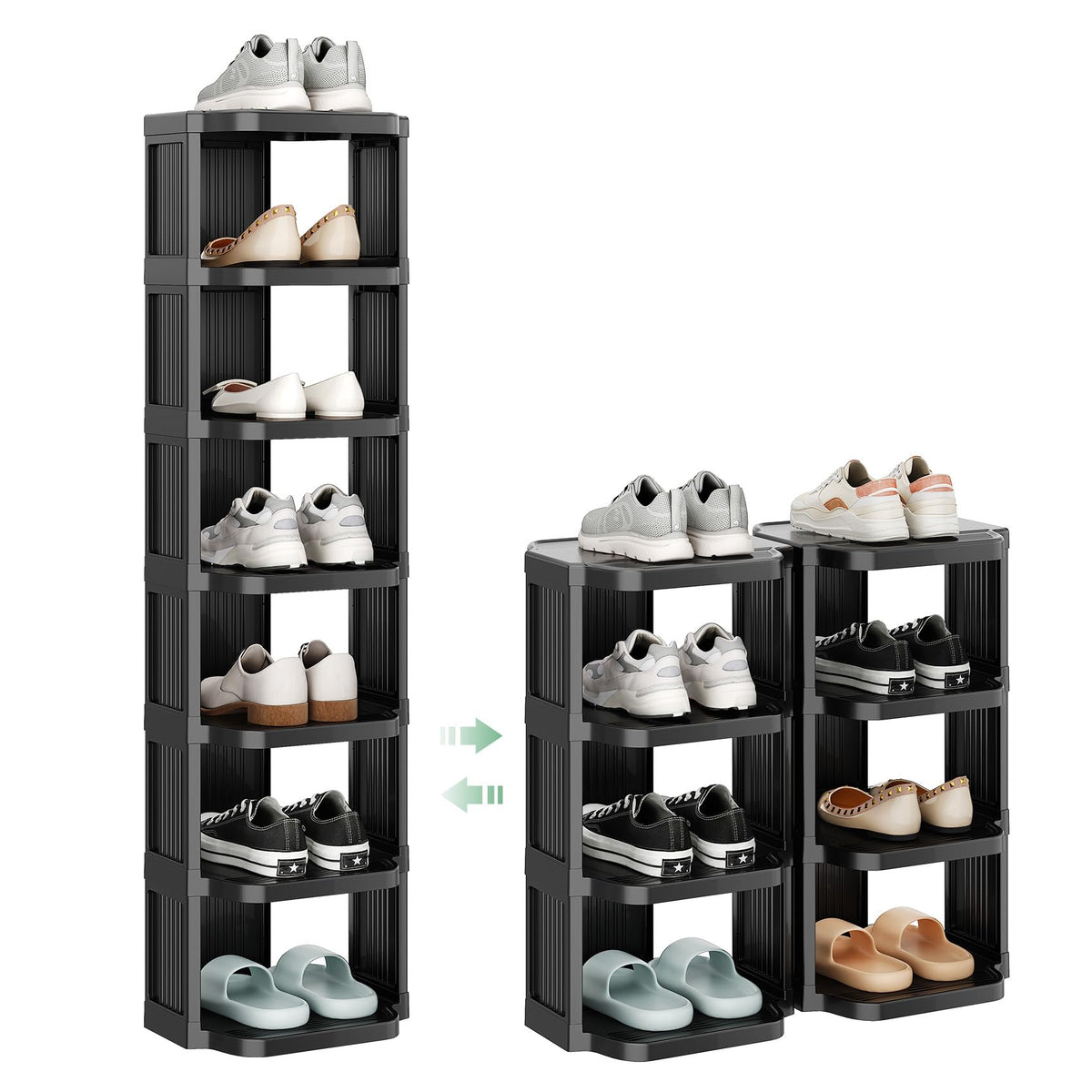 Kitstorack front view showing compact vertical shoe storage and neat organization