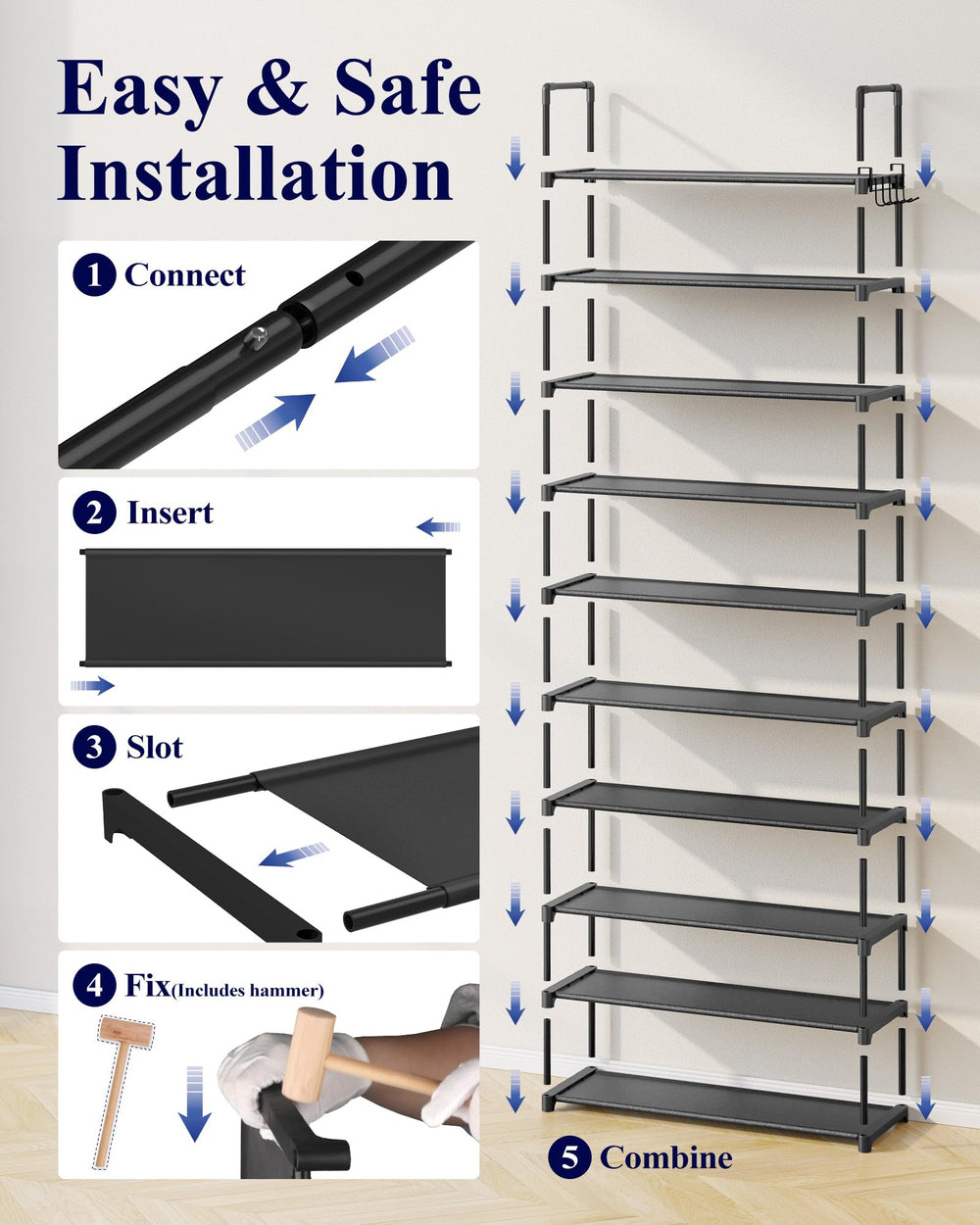 Kitsure display of rack holding forty pairs to illustrate high-capacity storage